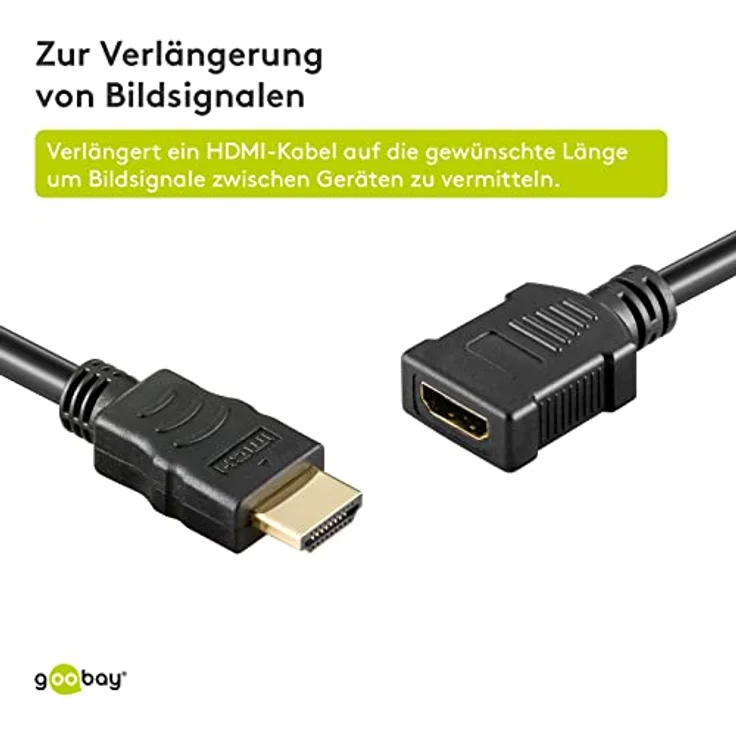 Goobay 69912 High Speed HDMI Verlängerungskabel mit Ethernet, HDMI-Stecker (Typ A) > HDMI-Buchse (Typ A), vergoldet, 0,5m – Bild 4