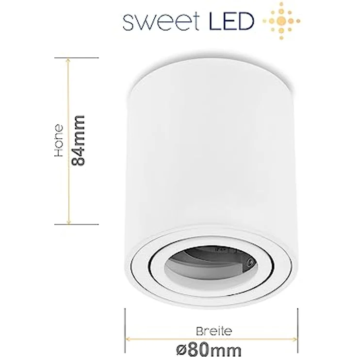 Sweet Led Aufbaustrahler GU10 aus Aluminium - Deckenspots 7W 3000K Strahler warmweiß 230V - Aufbauspot in Rund - Deckenleuchte weiss matt - Aufputz Spot schwenkbar – Bild 2