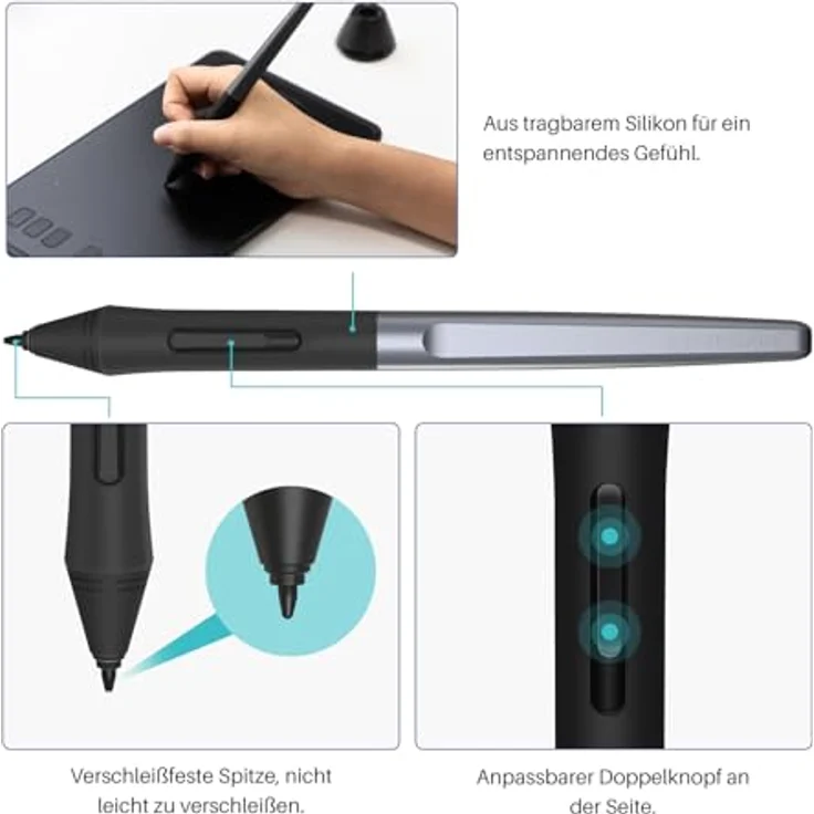 HUION Inspiroy H640P Grafiktablett, 6 programmierbare Tasten, batterieloser Stift, 8192 Druckstufen – Bild 3