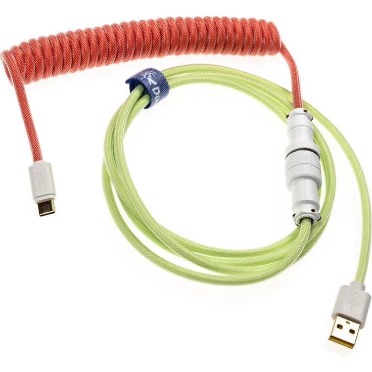Ducky Premicord Strawberry Frog, Spiralkabel USB Typ C auf Typ A, 1,8 m, Mintgrün-Rot, USB 2.0