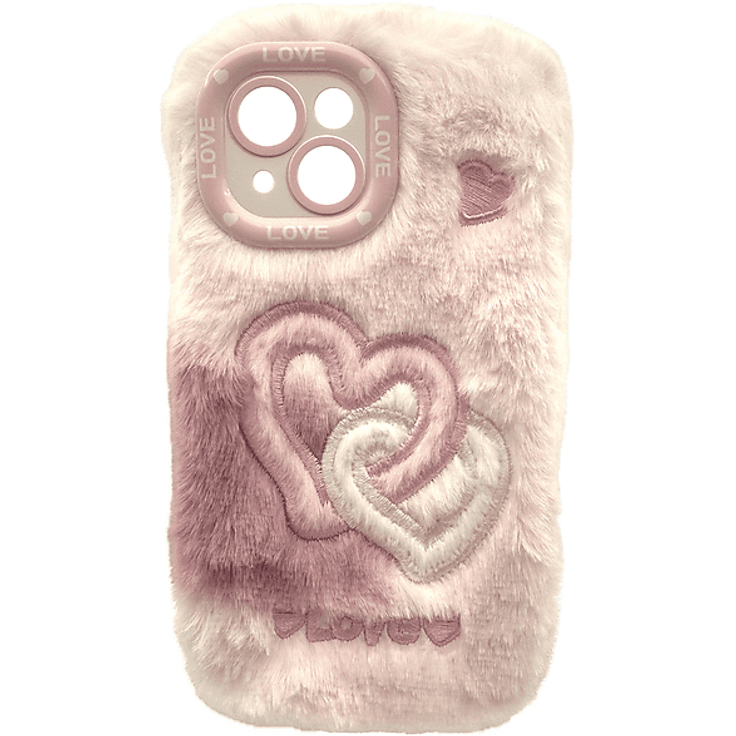 REALPOWER Flauschi 2, Backcover für Apple iPhone 15, flauschiger Stoff, Weiß/Rosa