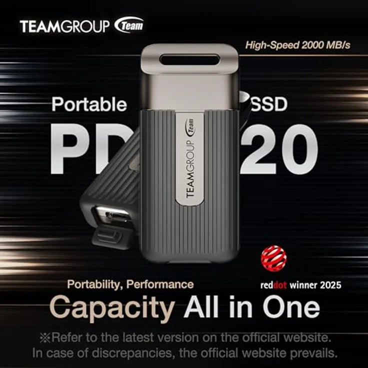 Team Group PD20 Mini External SSD 1TB, 2000 MB/s Übertragungsgeschwindigkeit, IP54 Staub- und Spritzwasserschutz, Type-C Schnittstelle – Bild 3