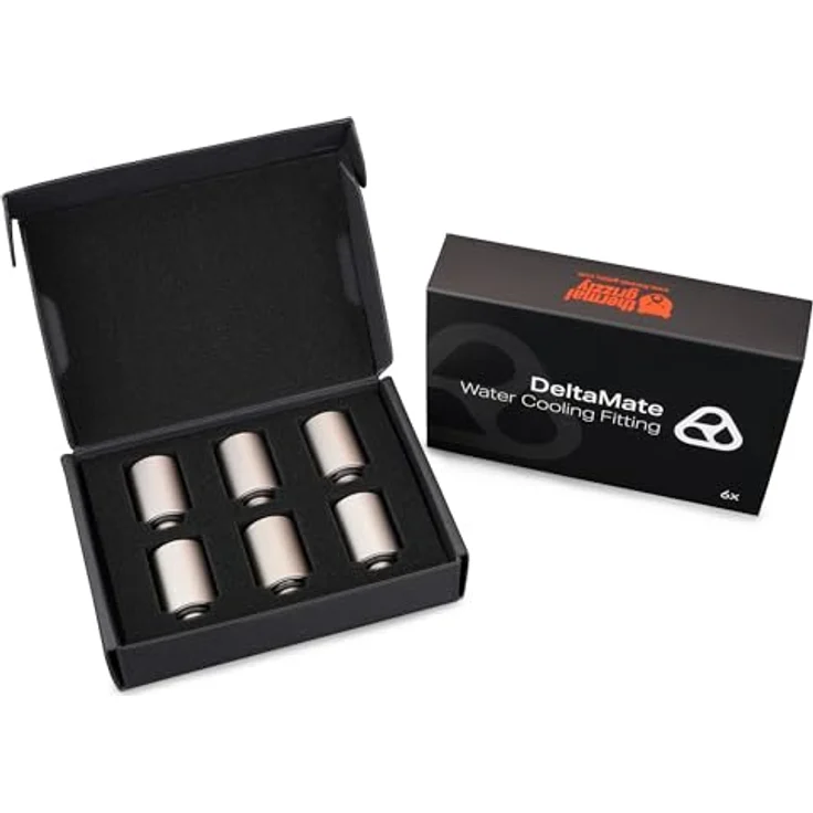 Thermal Grizzly DeltaMate Extender MF28, 6er Pack Verlängerungsfitting 28mm, matt nickel, CNC-gefräßtes Messing, G1/4 Zoll Außen- & Innengewinde für modulare Wasserkühlungssysteme – Bild 2