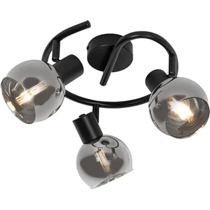 QAZQA - Art Deco Art-Deco-Deckenleuchte Schwarz mit Rauchglas 3-flammig Spotbalken-flammig rund - Vidro LED geeignet E14 – Bild 1