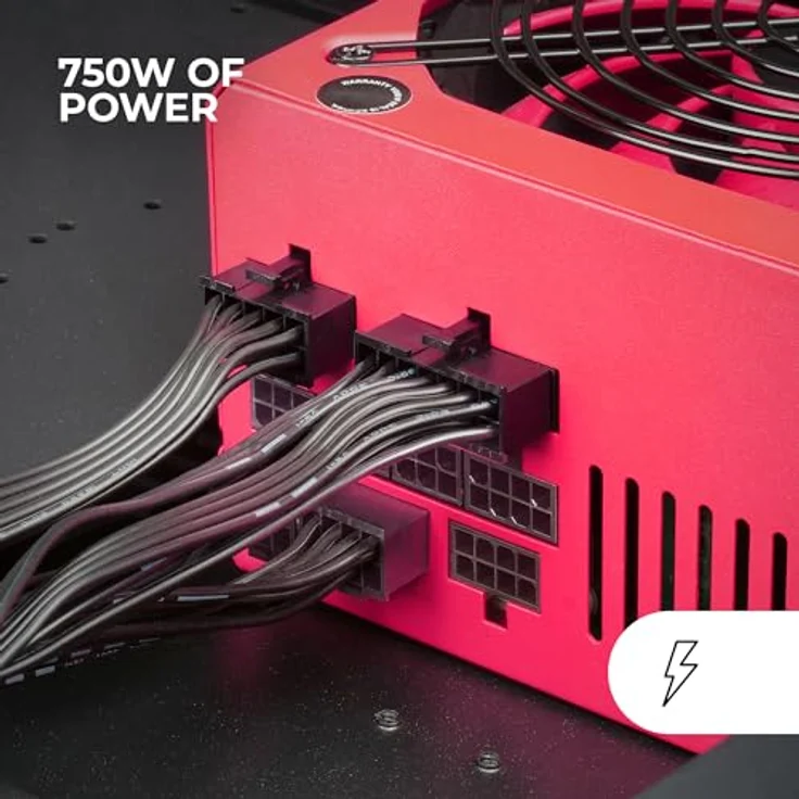 MARSGAMING MPVU750M, Vollmodulares 750W ATX-Netzteil, 10 Jahre Garantie, 80Plus Silber +87% Wirkungsgrad, 140mm FDB-Lüfter mit AI-RPM Technologie, Japanische 105° Kondensatoren, Rot – Bild 3