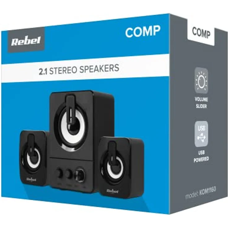 Rebel Comp CS-50 2.1 PC Lautsprecher-Set, USB, 11W, mit verstellbaren Lautstärke-, Bass- und Höhenreglern, Schwarz – Bild 4