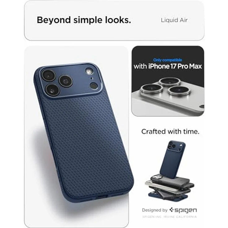 Spigen iPhone 17 Pro Max Hülle Liquid Air Case, rutschfest, Militärgeprüfter Schutz, Air Cushion Technologie, Navy Blue – Bild 2