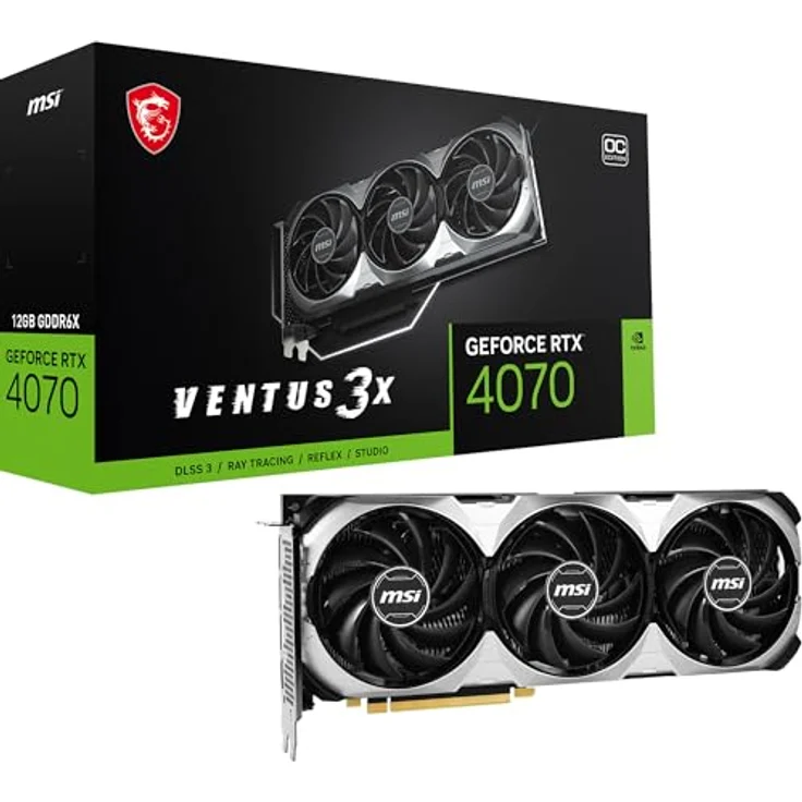 MSI GeForce RTX 4070 Ventus 3X 12G OC Grafikkarte - RTX 4070 GPU, 12GB GDDR6X (21Gbits/192 Bit), PCIe 4.0-2 x TORX Fan 4.0 - HDMI 2.1a, DisplayPort 1.4a – Bild 1