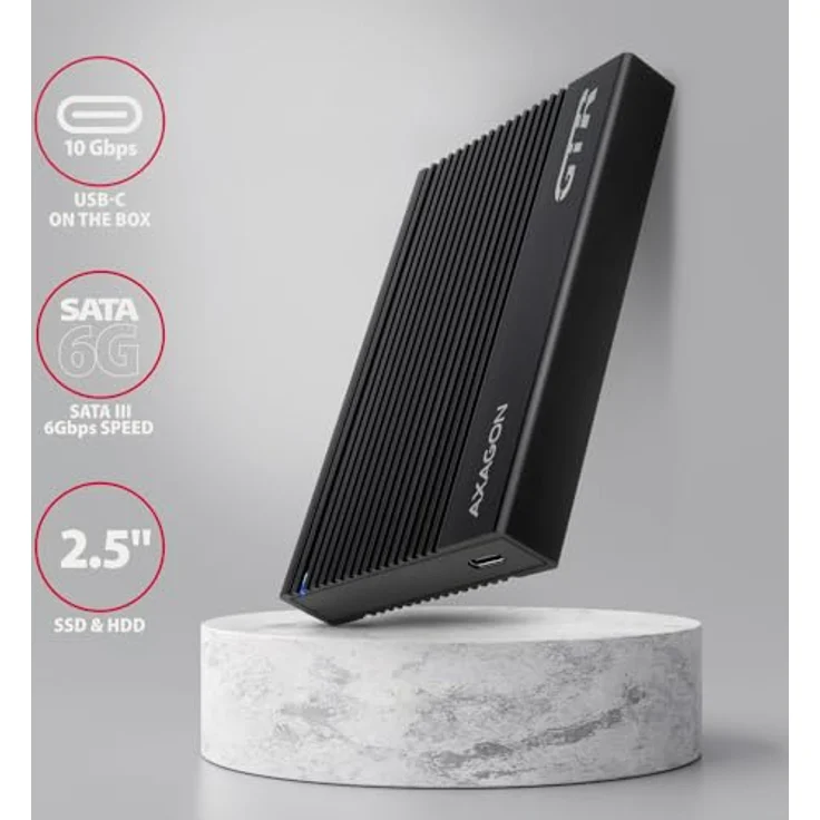 AXAGON EE25-GTR USB-C 3.2 Gen 2 - SATA 6G, 2.5" externes Festplattengehäuse, geriffelt - schwarz – Bild 3