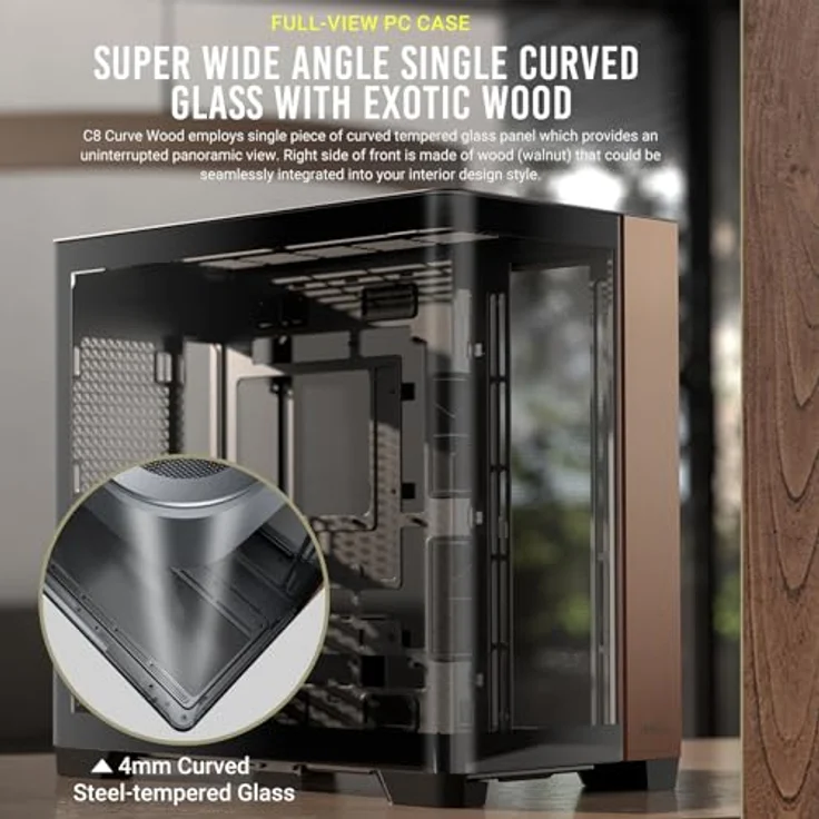 Antec C8 Curve Wood, PC-Gehäuse mit Holz-Frontplatte und Super-Weitwinkel-Einzel-gebogenem Glas – Bild 2