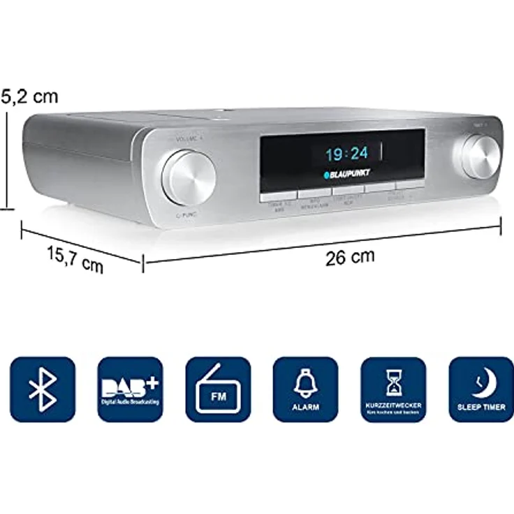 Blaupunkt KRD 30, Bluetooth Küchenradio mit DAB+, UKW PLL, Multidisplay, Senderspeicher, Unterbau Digitalradio mit Uhr, LED Licht, 2 Back Timer, Werkstatt Unterschrank Radio, Silber – Bild 2