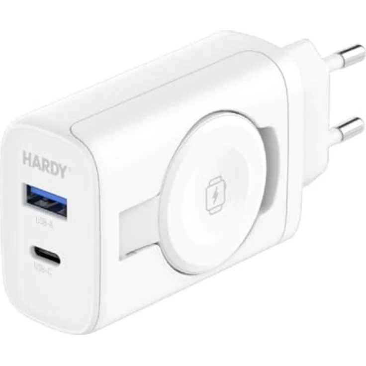 3mk Hardy PD 33W, 2-in-1 Cargador, Multiport-Wandladegerät in Weiß mit kabelloser Ladefunktion für Apple Watch und USB-Anschlüssen – Bild 2