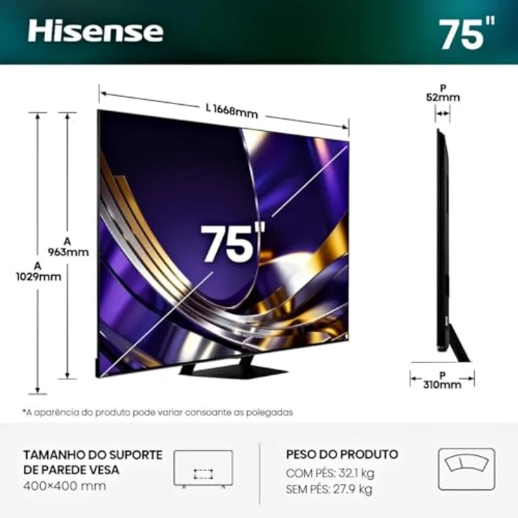 Hisense 75U7S PRO, 75 Zoll 4K Smart-TV mit Hi-QLED MiniLED Pro, 165Hz Game Mode, Dolby Vision und AI Sound, Grau, Schwarz – Bild 6