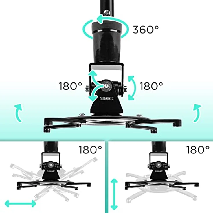 Duronic PB02XL Beamer Halterung | Projektor Deckenhalterung | drehbar und schwenkbar | Heimkino | Traglast bis zu 10 kg | 360° Rotation – Bild 3