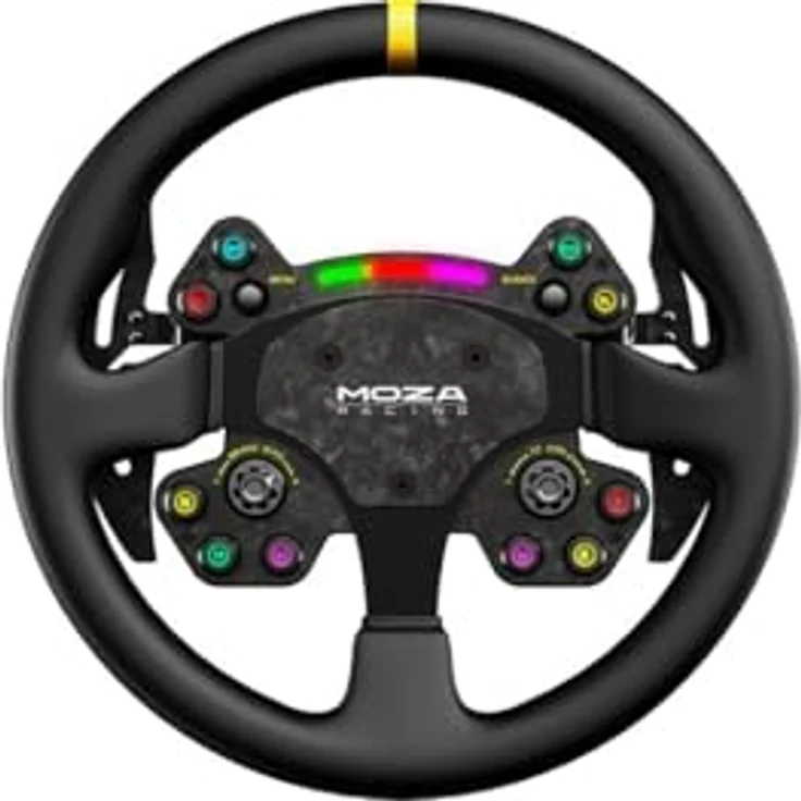 MOZA RACING RS V2, Rundes Gaming-Lenkrad (33 cm) aus Leder, schwarz, mit carbone Schaltwippen und RGB-Drehzahlanzeige – Bild 1