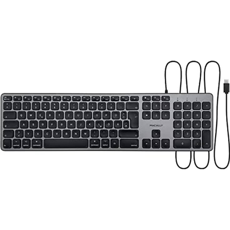 Macally UCZKEYSG-DE, USB-C Tastatur mit Ziffernblock und 16 Funktionstasten, DE QWERTZ Layout, Grau – Bild 2
