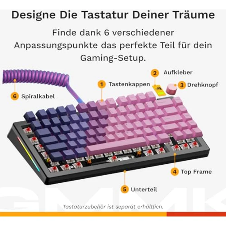 Glorious GMMK 3 75 % Custom Gaming-Tastatur - Pre-Built, ANSI (US), Fox Switches, schwarz – Bild 4