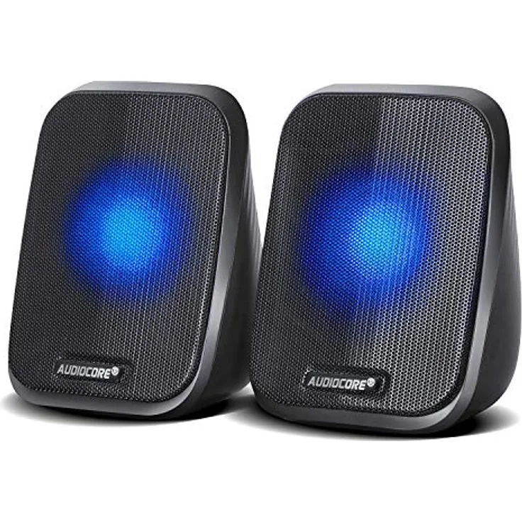 Audiocore AC835 2.0 Stereo-Lautsprecher mit LED-Hintergrundbeluchtung für PC Laptop Smartphone 2x3W RMS USB AUX Kompakt