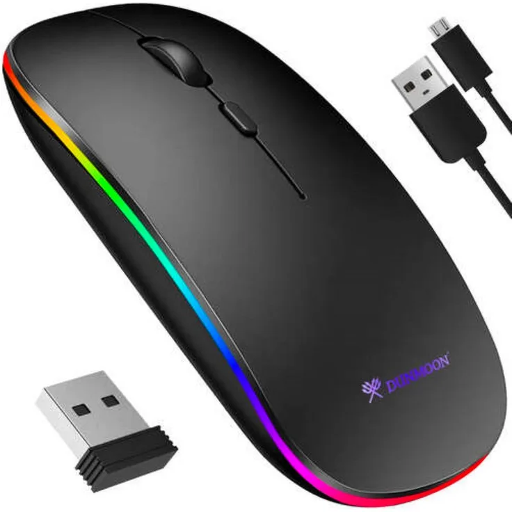LA CUTE Laptop PC RGB Maus: Kabellose Präzision für Arbeit & Spiel Maus- und Mauspad-Set, Geräuschlos, ultradünn, kabellos, RGB-LED, schwarz