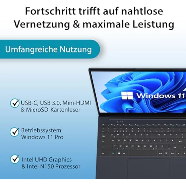 VALE N150 Notebook, 15,6" Full-HD IPS, Quad-Core Prozessor, 8 GB RAM, 512 GB SSD, UHD Graphics, Windows 11 Pro – Bild 5