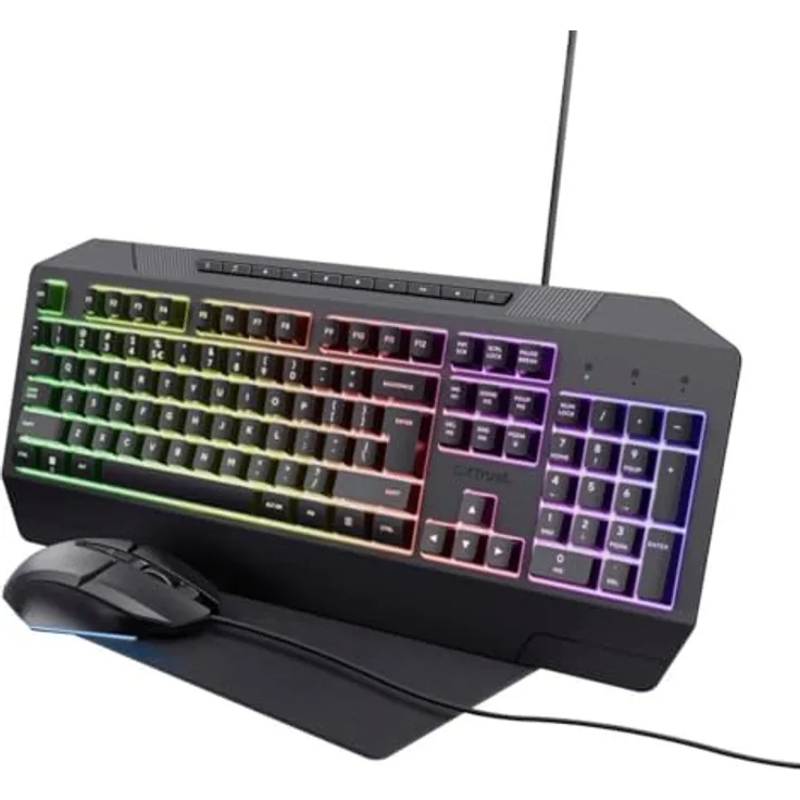 Trust GXT791 Kabelgebunden Gaming-Tastatur, Maus-Set Beleuchtet Deutsch, QWERTZ Schwarz mit RGB-Beleuchtung und 25-Tasten-Anti-Ghosting