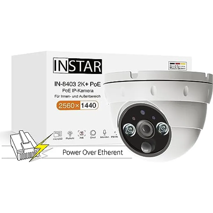 INSTAR IN-8403 2K+ PoE Weiss - LAN/PoE Überwachungskamera mit KI (AI) - IP Kamera - Power Over Ethernet - PIR - Nachtsicht - Verwendung im Innen- und Außenbereich - HomeKit - MQTT