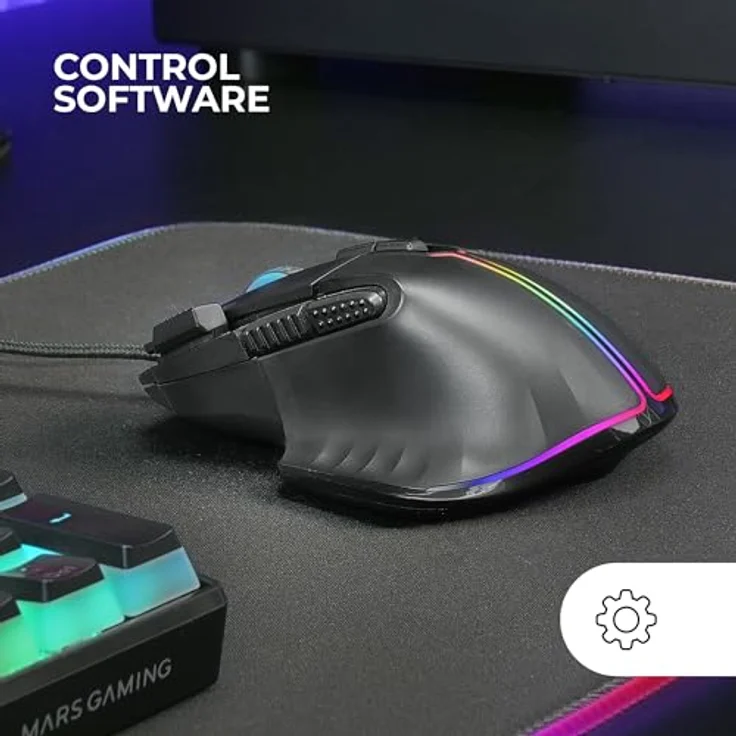 Mars Gaming MMXT RGB-Gaming-Maus mit Daumenauflage, 12800DPI Optischer Sensor, 9 Konfigurierbare Tasten, Huano Switches, Software-Steuerung, Schwarz – Bild 4