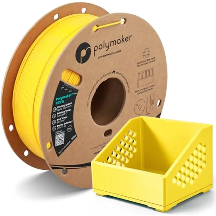 Polymaker PETG Gelbes 3D-Drucker-Filament, 1,75 mm, 1 kg, hohe Festigkeit, hoher Durchfluss, schnelle Druckgeschwindigkeiten bis zu 300 mm/s, hervorragende Schichthaftung – Bild 1