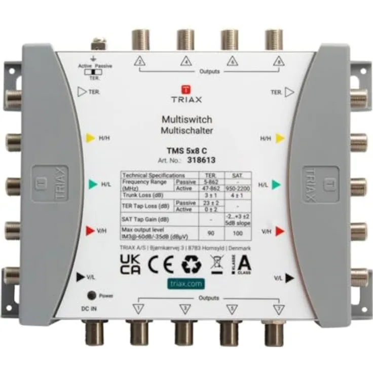 Triax Original TMS5X8C Multischalter, 4 SAT + 1 terrestrischer Eingang, externes Netzteil