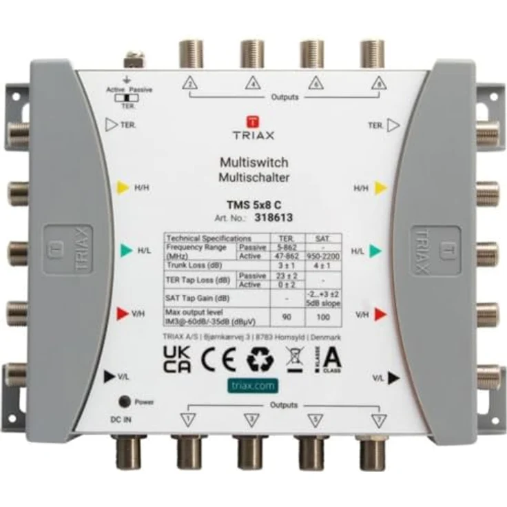 Triax Original TMS5X8C Multischalter, 4 SAT + 1 terrestrischer Eingang, externes Netzteil