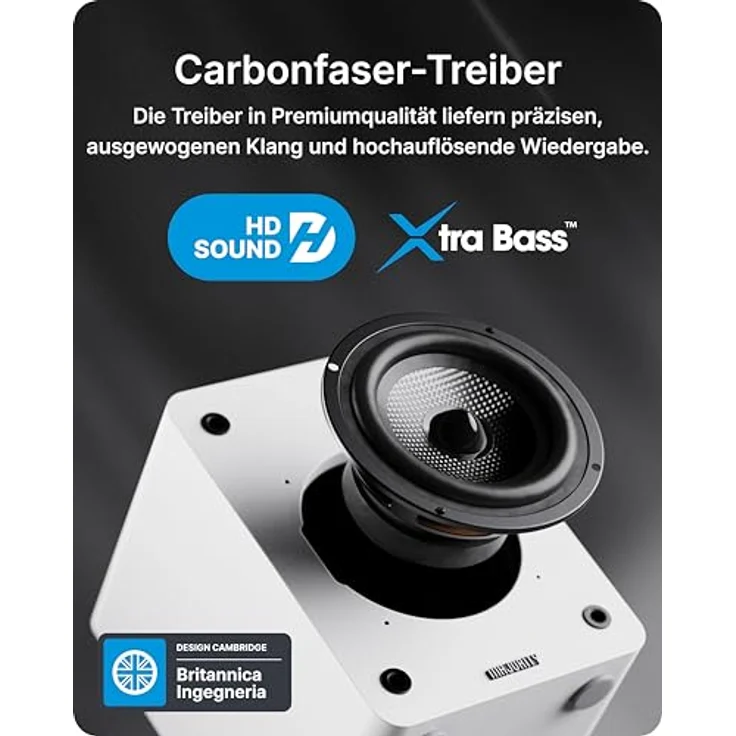 MAJORITY D50X Aktivlautsprecher, 60W 2.0 Bluetooth 5.3 Regallautsprecher mit HDMI ARC und Kohlefaser-Lautsprecherchassis, Weiß – Bild 4