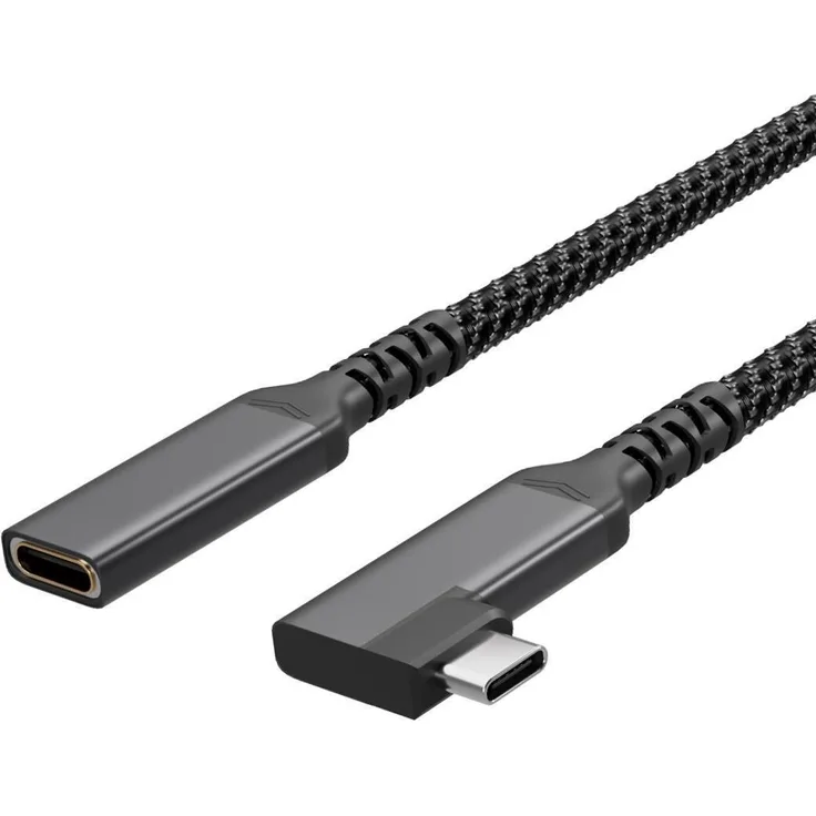 S/CONN maximum connectivity Flexline-USB-C Verlängerungskabel, USB C Stecker auf USB-C Buchse, 90° Winkel, PD bis 100W, 0,5m, USB 3.2 Gen 2, 20 Gbit/s, Schwarz