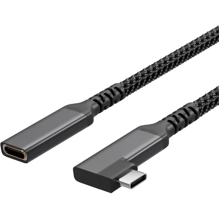 S/CONN maximum connectivity Flexline-USB-C Verlängerungskabel, USB C Stecker auf USB-C Buchse, 90° Winkel, PD bis 100W, 0,5m, USB 3.2 Gen 2, 20 Gbit/s, Schwarz