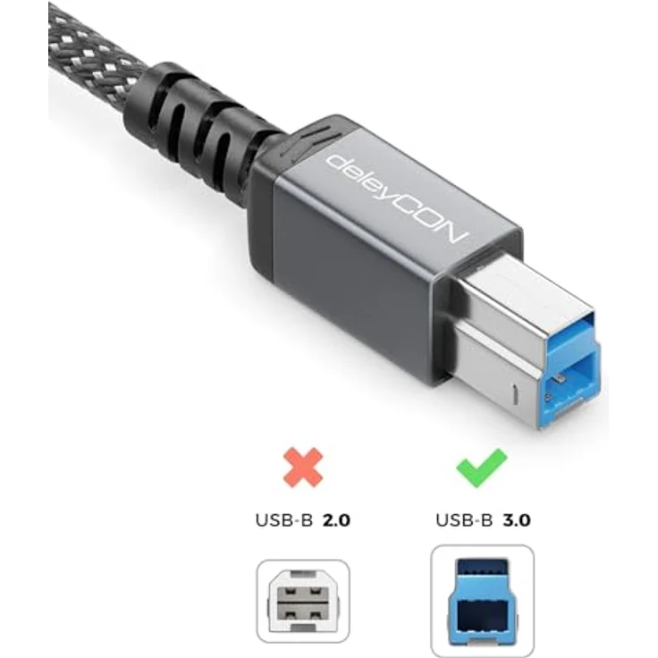 deleyCON 0,5m USB 3.0 Kabel, USB-A auf USB-B Druckerkabel mit 5 Gbit/s Datenübertragungsrate, Schwarz – Bild 2