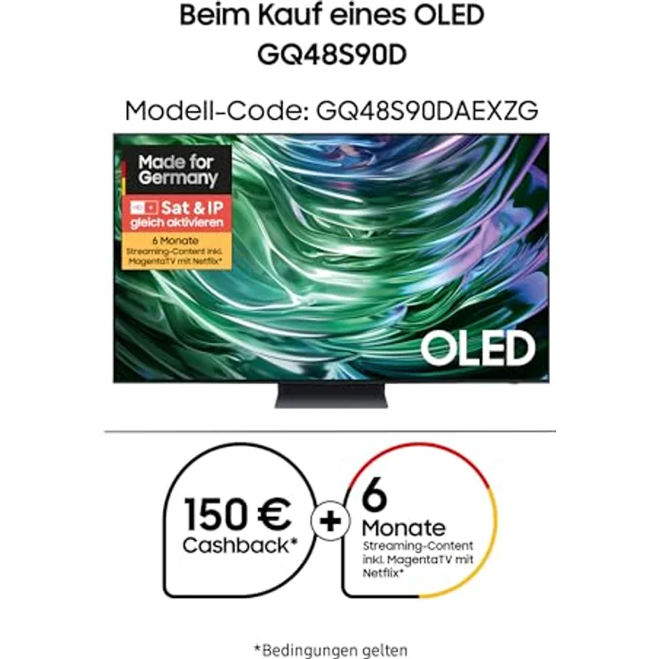 Samsung OLED 4K S90D Fernseher 48 Zoll, TV mit Neural Quantum 4K AI Gen2 Prozessor, OLED HDR+, 4K AI Upscaling, Smart TV, KI TV, GQ48S90DAEXZG, Deutsches Modell [2024] in Schwarz – Bild 2