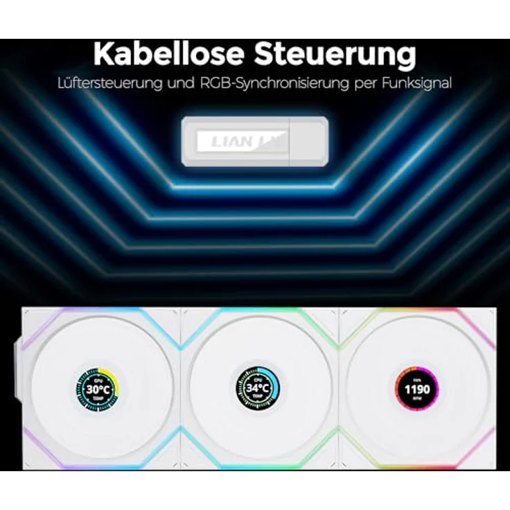 Lian Li UNI FAN TL Wireless LCD Lüfter, ARGB, PWM, 3er-Pack inkl. Controller - 120 mm, weiß – Bild 4