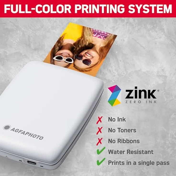 AgfaPhoto Mini P.2 – Tragbarer Zink-Drucker für Sofortbilder – Bluetooth-Funktion – Weiß – Bild 4