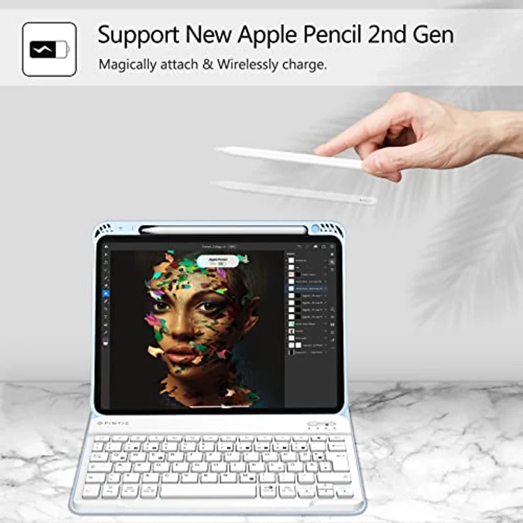 Fintie Tastatur Hülle für iPad Air 11 Zoll M2, iPad Air 6/5/4 (2024/2022/2020) 10,9 Zoll, Himmelblaue Schutzhülle mit Stifthalter und magnetisch abnehmbarer Keyboard – Bild 5