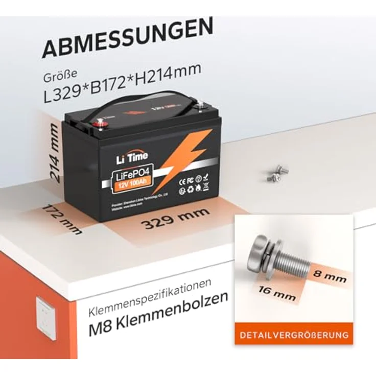 LiTime 12V 100Ah LiFePO4 Batterie, 1280Wh Lithium Akku mit 100A BMS, Max. 15000 Zyklen Ladezyklen, Unterstützung in Serie/Parallelschaltung, Perfekter Ersatz für Blei-Säure für Wohnmobile, Solaranlage – Bild 2