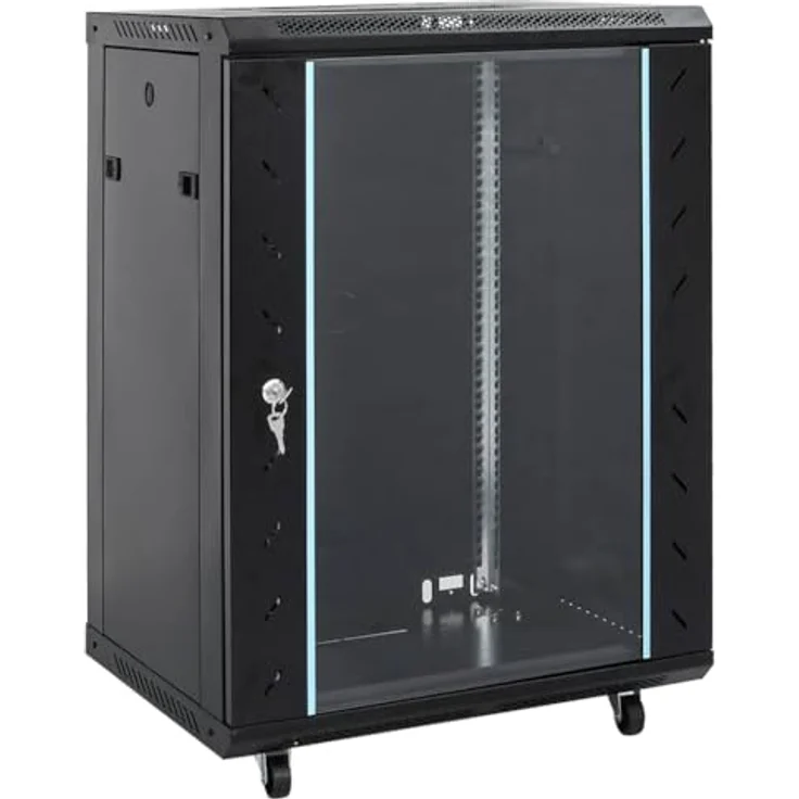 vidaXL 15U Netzwerkschrank, Serverschrank mit Rollen, abschließbar, 19" IP20, abnehmbare Seitenteile – Bild 1