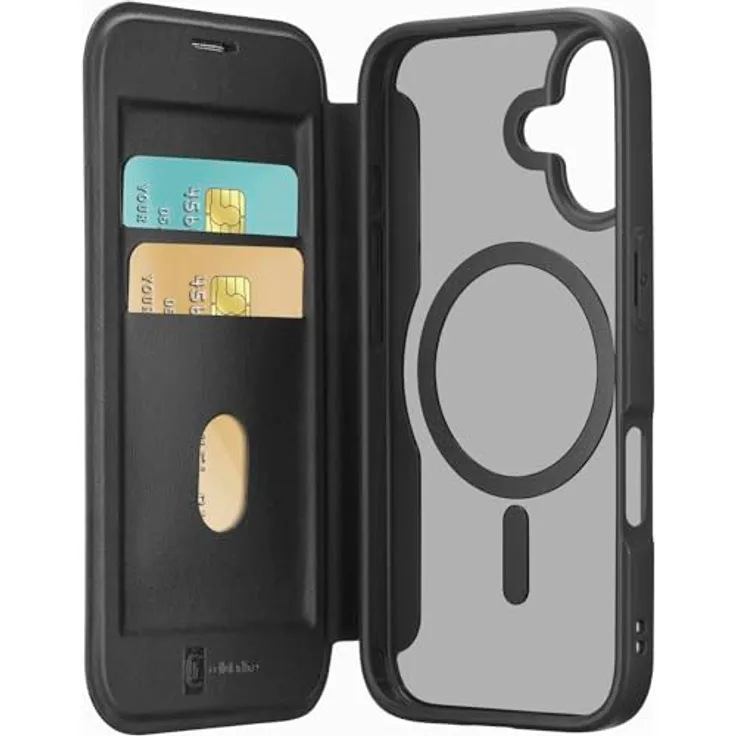 Cellularline Book Case Daily für Apple iPhone 17, Transparente Smartphone Hülle mit MagSafe-Kompatibilität, Schwarz