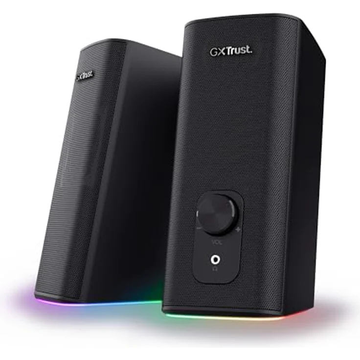 Trust Gaming GXT 612 Cetic Bluetooth Lautsprecher 2.0, PC Lautsprecher mit RGB LED Beleuchtung, 18W (10W RMS), 76% Recyclingkunststoff, USB-Betrieb Speaker Set, PC Boxen Computer Laptop - Schwarz – Bild 1