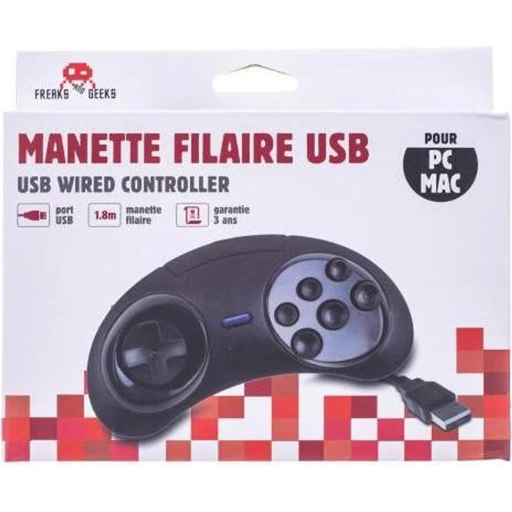 GED Controller USB Mega Drive für PC, 6-Tasten Gaming Controller im klassischen Design, Plug-and-Play-Kompatibilität