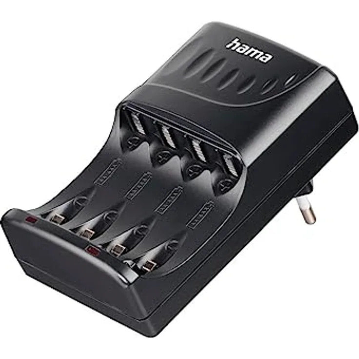 Akku Ladegerät, für AA und AAA (für 2 oder 4 wiederaufladbare NiMh AA oder AAA Akkus, Batterie Ladegerät, Abschaltautomatik, LED) schwarz