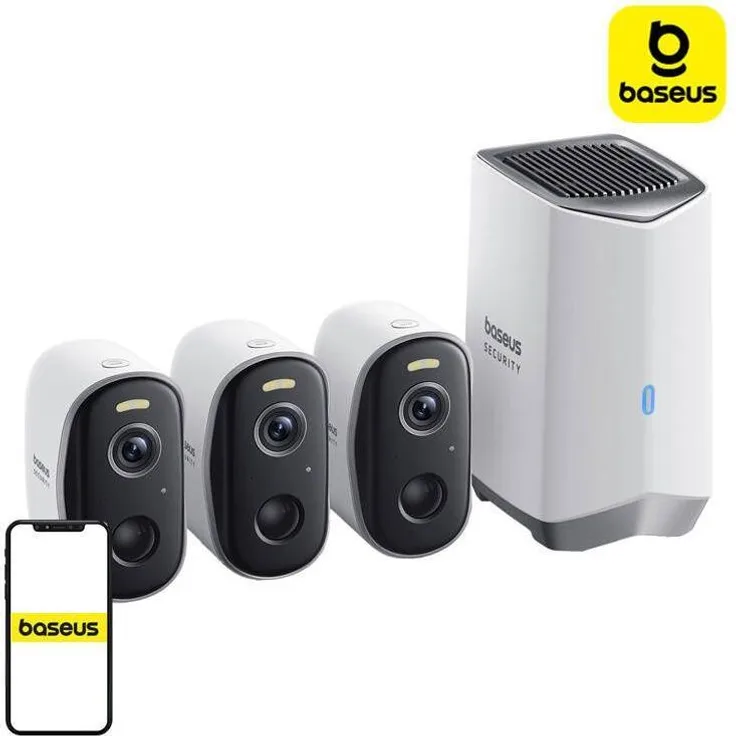 Baseus N1 3er Set, Netzwerkkamera mit 2K Auflösung, 145° Weitwinkel, Farbige Nachtsicht, weiss