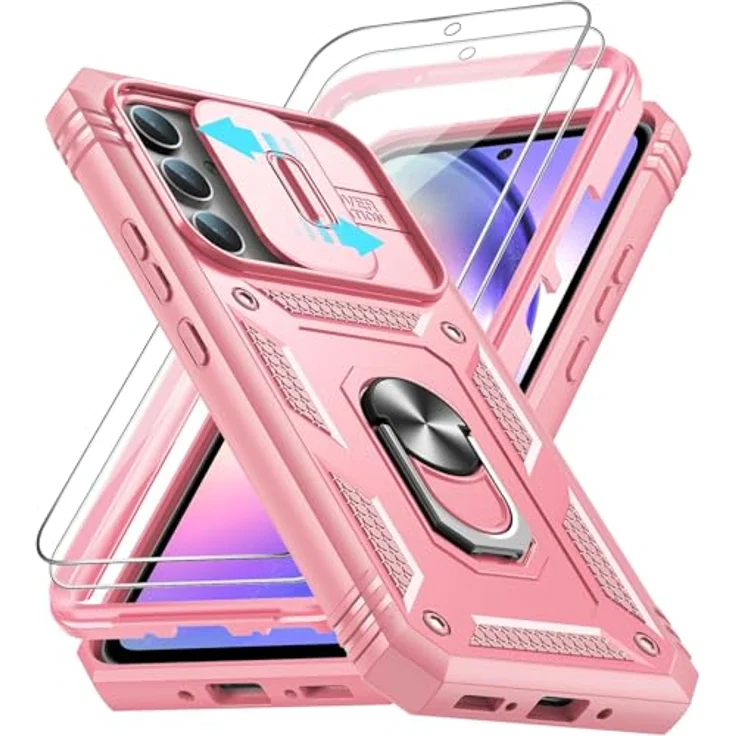 LeYi Hülle für Samsung Galaxy A54 5G, Kamera Schieber Schutzhülle mit militärischem Schutz, rosa mit 2 Displayschutzfolien und Stehfunktion – Bild 1
