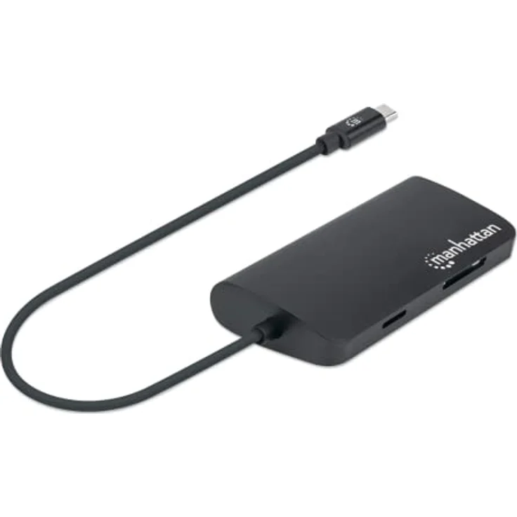 Manhattan USB-C Hub mit Micro / SD Kartenleser - Multiport mit HDMI, USB-C, USB 3.0, Ethernet, 2 SD-Slots, Plug&Play, 4K@30Hz, in schwarz – Bild 1