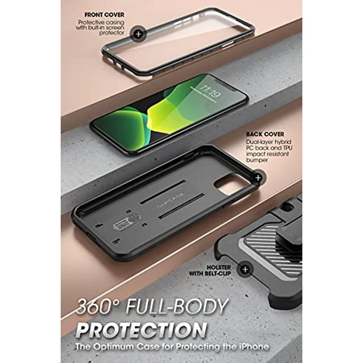 SUPCASE iPhone 11 Hülle 360 Grad Handyhülle Outdoor Case Bumper Schutzhülle Full Cover [Unicorn Beetle Pro] mit Integriertem Displayschutz und Gürtelclip 6.1 Zoll 2019 Ausgabe (Schwarz) – Bild 4