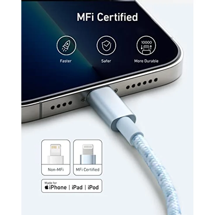 Anker 331 USB-A to Lightning Cable (Nylon), 1 m, blau (A81520N2) – Bild 4
