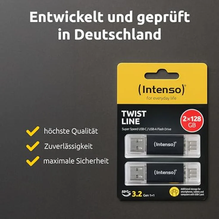 Intenso Twist Line USB-Stick, 128 GB, USB-A & USB-C, grau, bis zu 70 MB/s Transferrate – Bild 8
